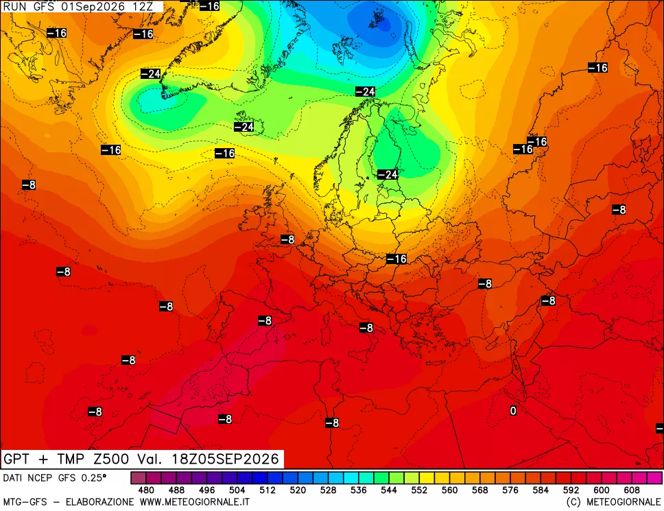 mappa 500 hPa GPT + Temp