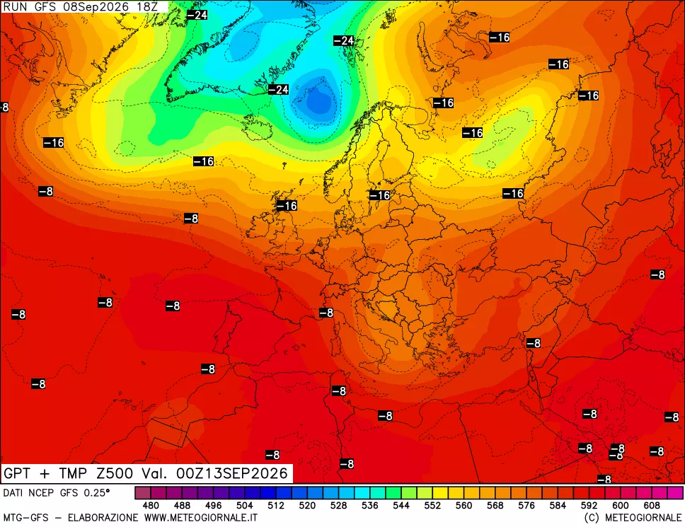mappa 500 hPa GPT + Temp