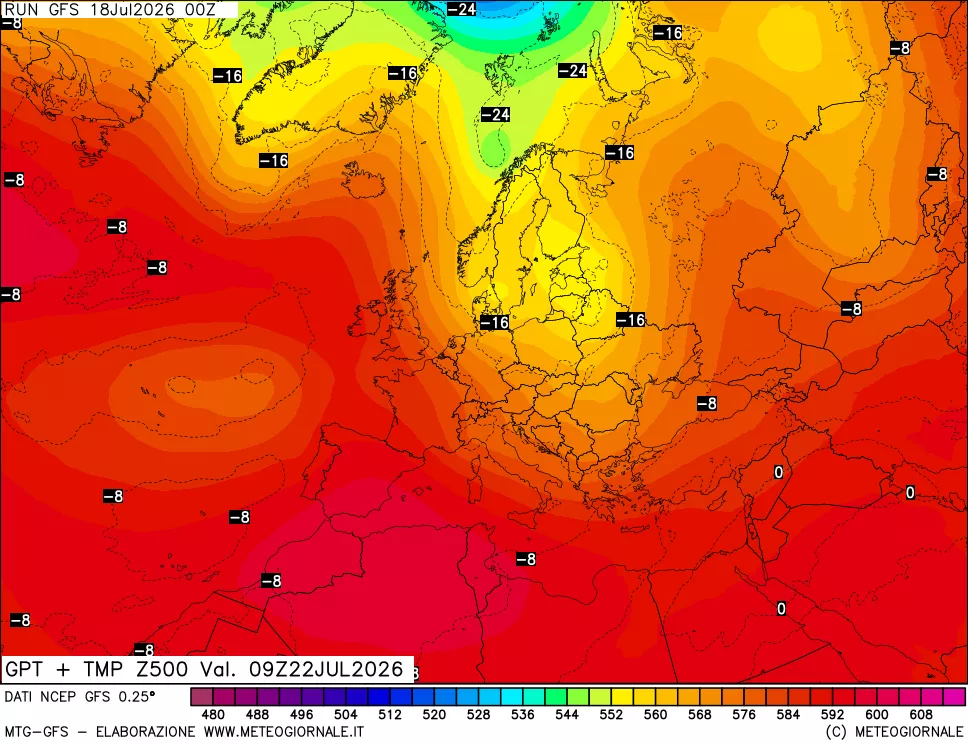 mappa 500 hPa GPT + Temp