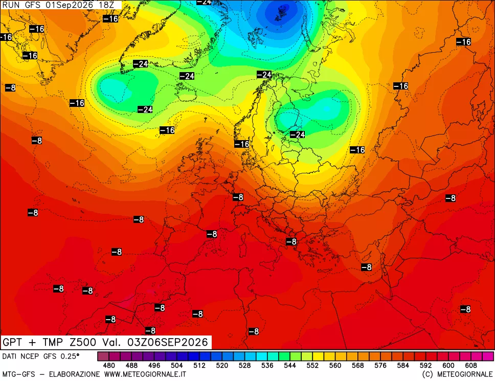 mappa 500 hPa GPT + Temp