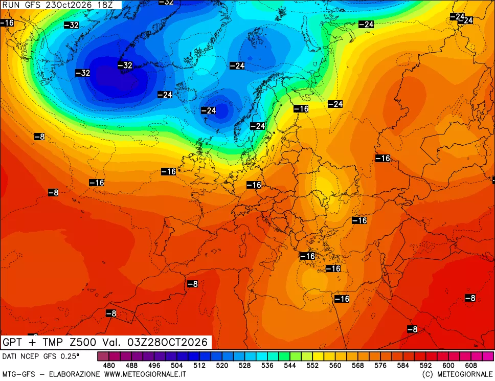 mappa 500 hPa GPT + Temp