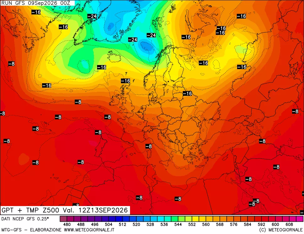 mappa 500 hPa GPT + Temp