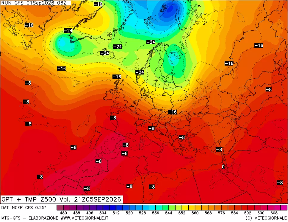 mappa 500 hPa GPT + Temp