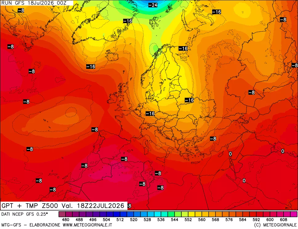 mappa 500 hPa GPT + Temp