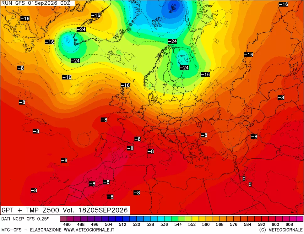 mappa 500 hPa GPT + Temp