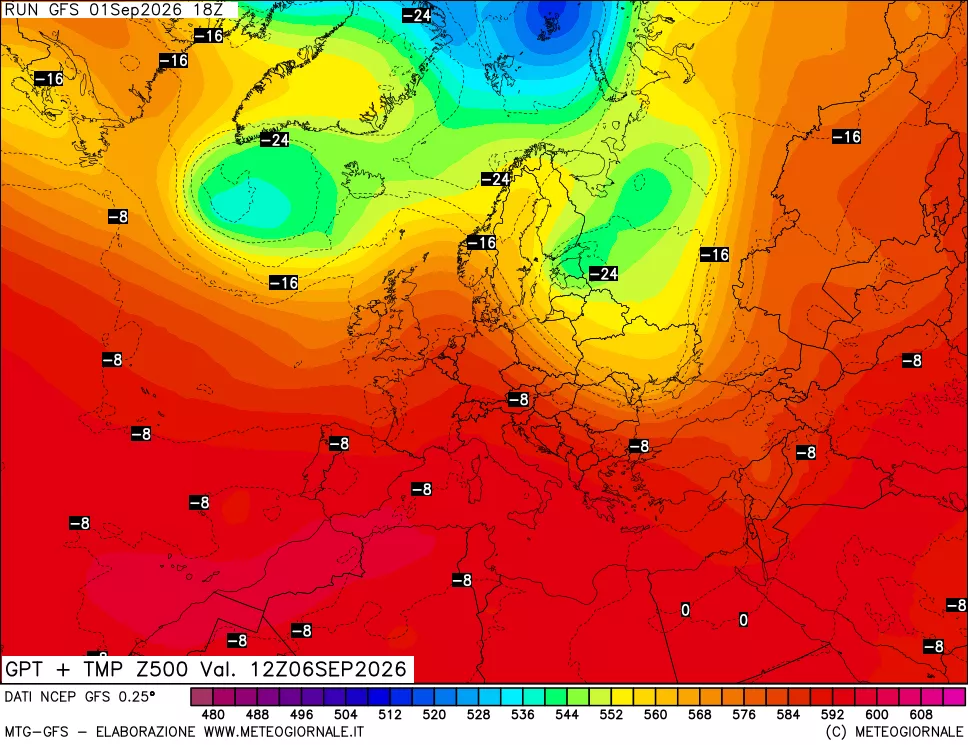 mappa 500 hPa GPT + Temp