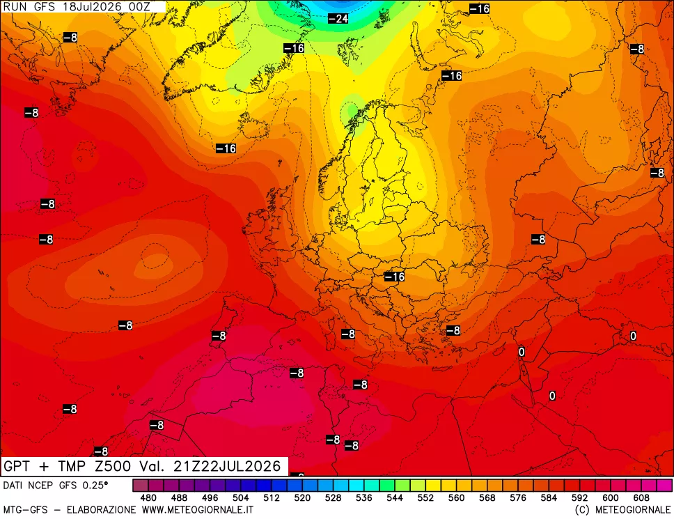 mappa 500 hPa GPT + Temp