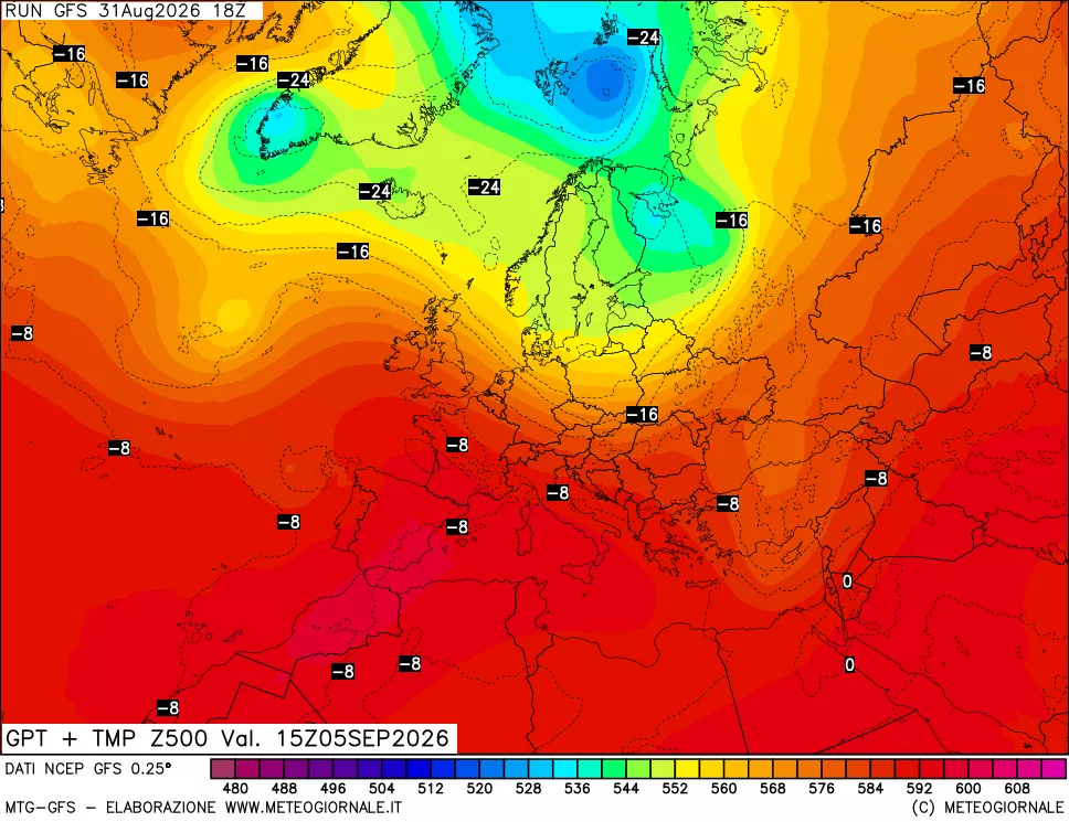 mappa 500 hPa GPT + Temp