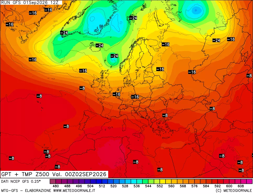 mappa 500 hPa GPT + Temp