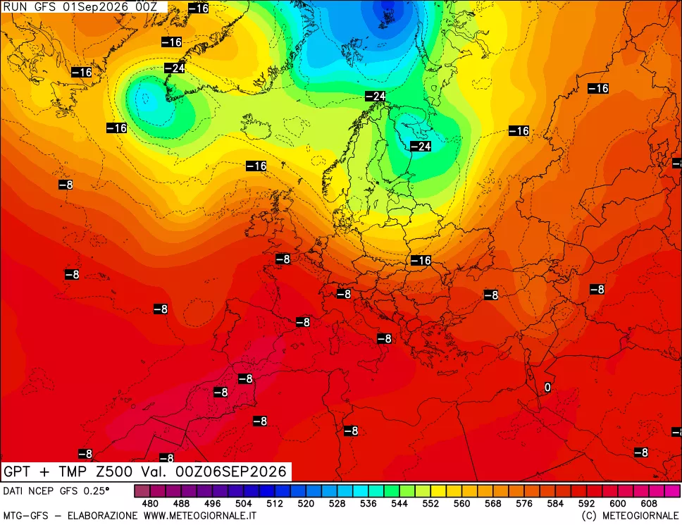 mappa 500 hPa GPT + Temp