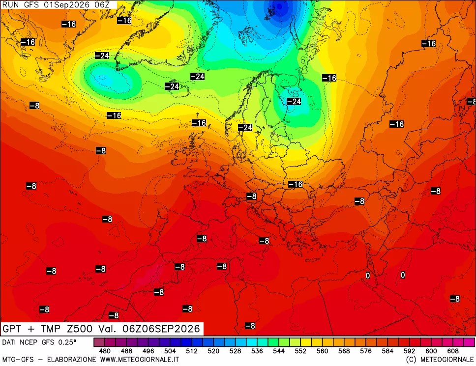 mappa 500 hPa GPT + Temp
