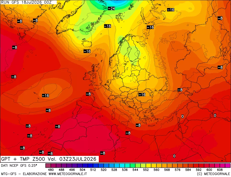 mappa 500 hPa GPT + Temp