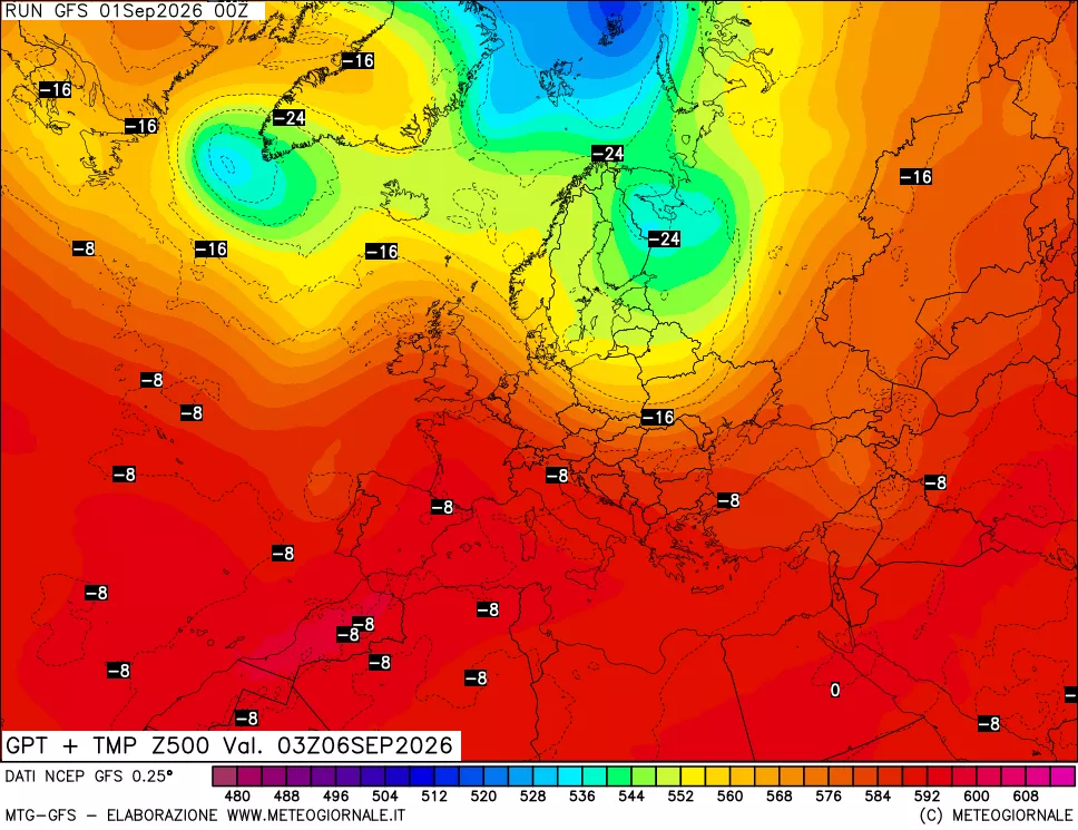 mappa 500 hPa GPT + Temp
