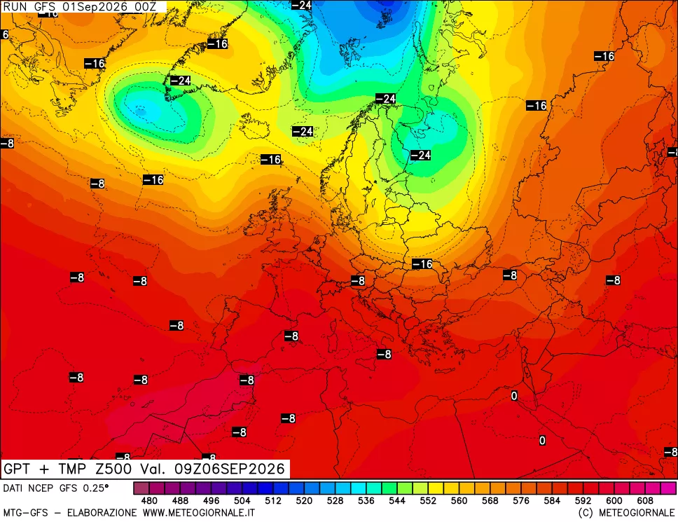 mappa 500 hPa GPT + Temp