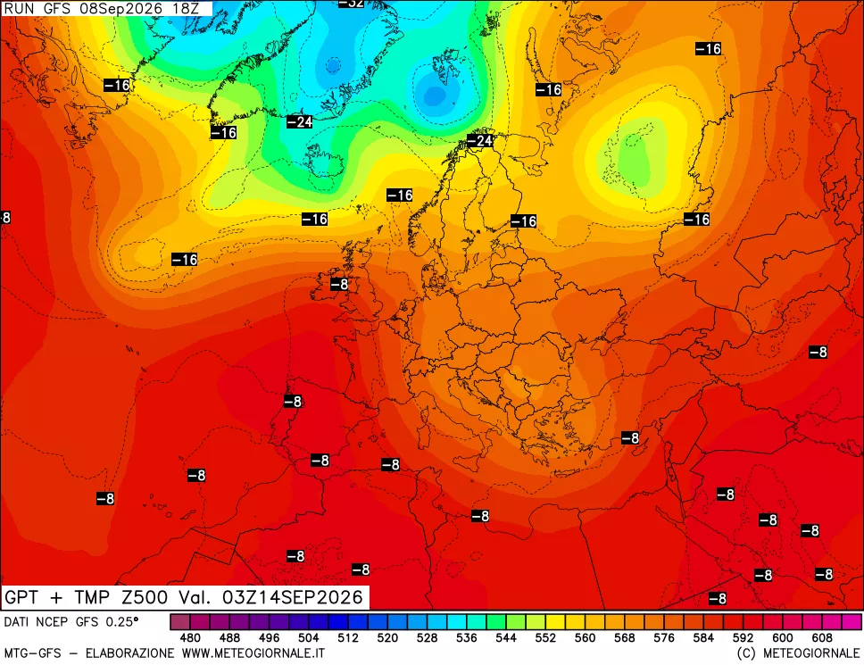 mappa 500 hPa GPT + Temp