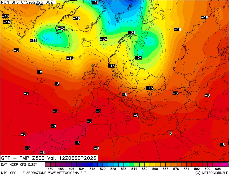mappa 500 hPa GPT + Temp