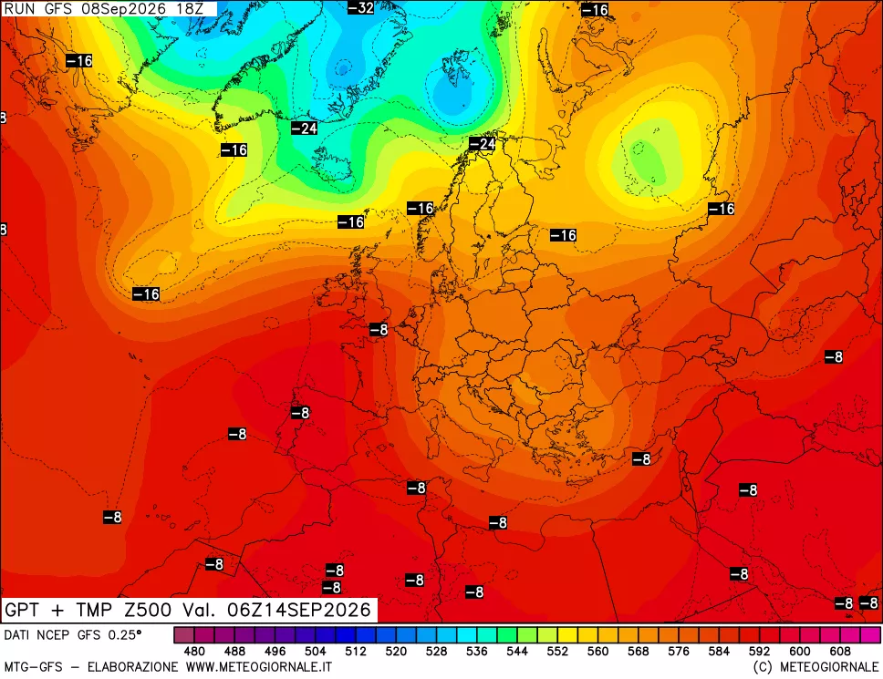 mappa 500 hPa GPT + Temp
