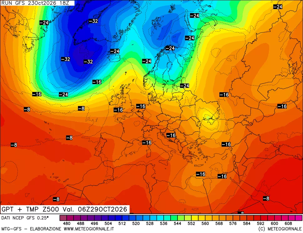 mappa 500 hPa GPT + Temp