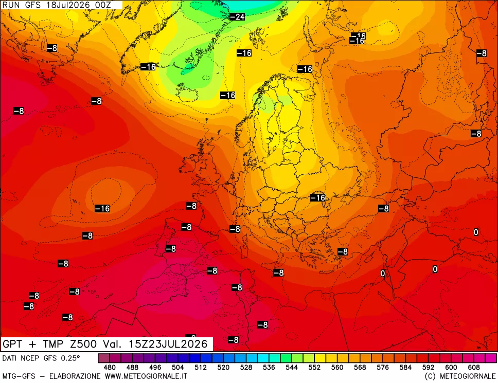 mappa 500 hPa GPT + Temp