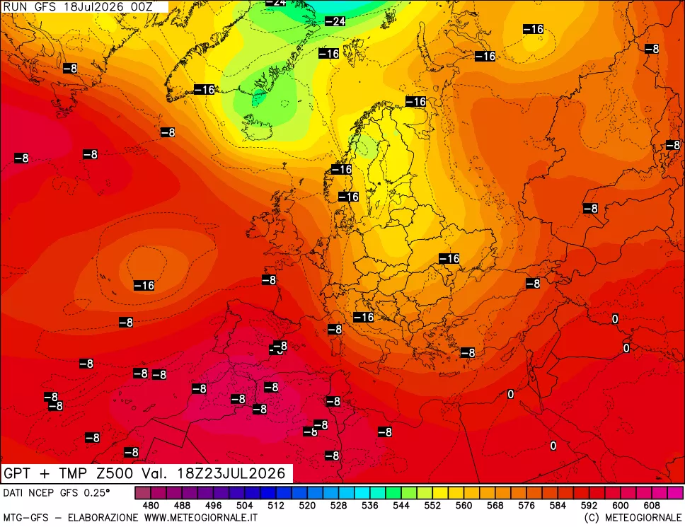 mappa 500 hPa GPT + Temp
