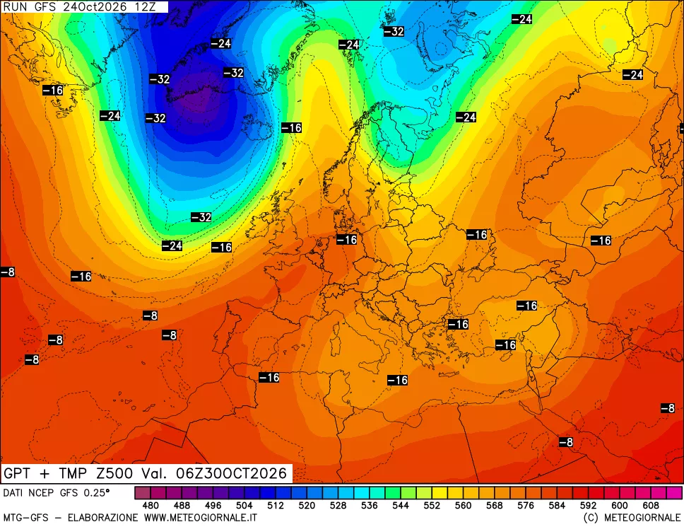 mappa 500 hPa GPT + Temp