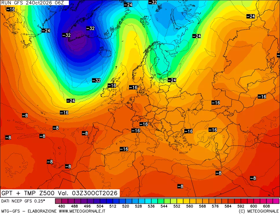 mappa 500 hPa GPT + Temp