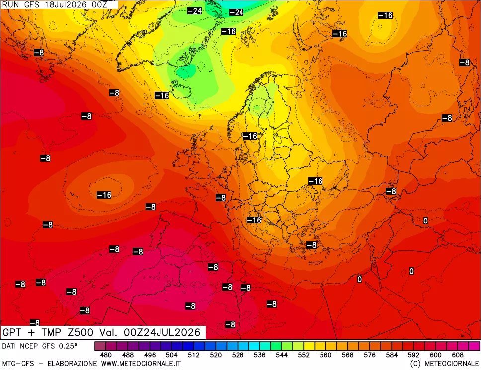mappa 500 hPa GPT + Temp