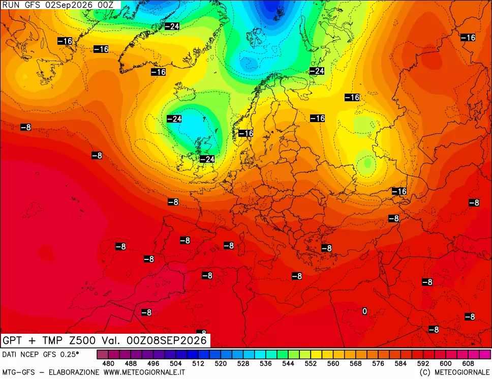 mappa 500 hPa GPT + Temp