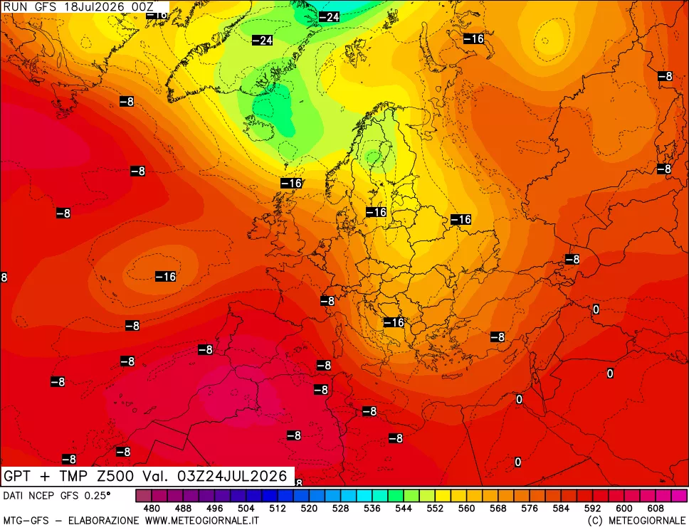 mappa 500 hPa GPT + Temp