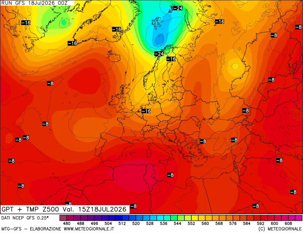 mappa 500 hPa GPT + Temp