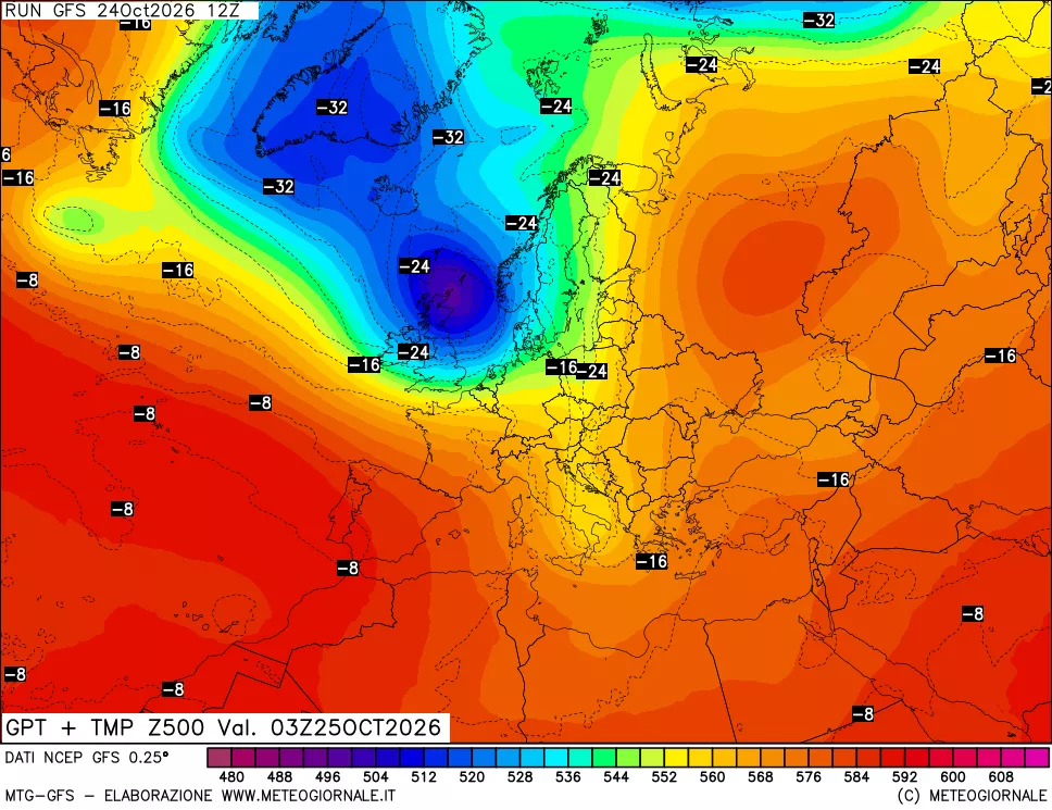 mappa 500 hPa GPT + Temp