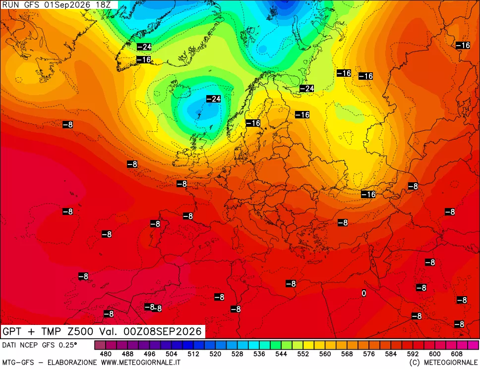 mappa 500 hPa GPT + Temp