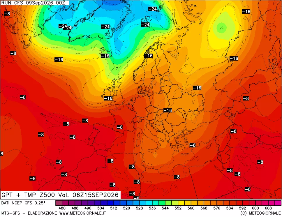 mappa 500 hPa GPT + Temp