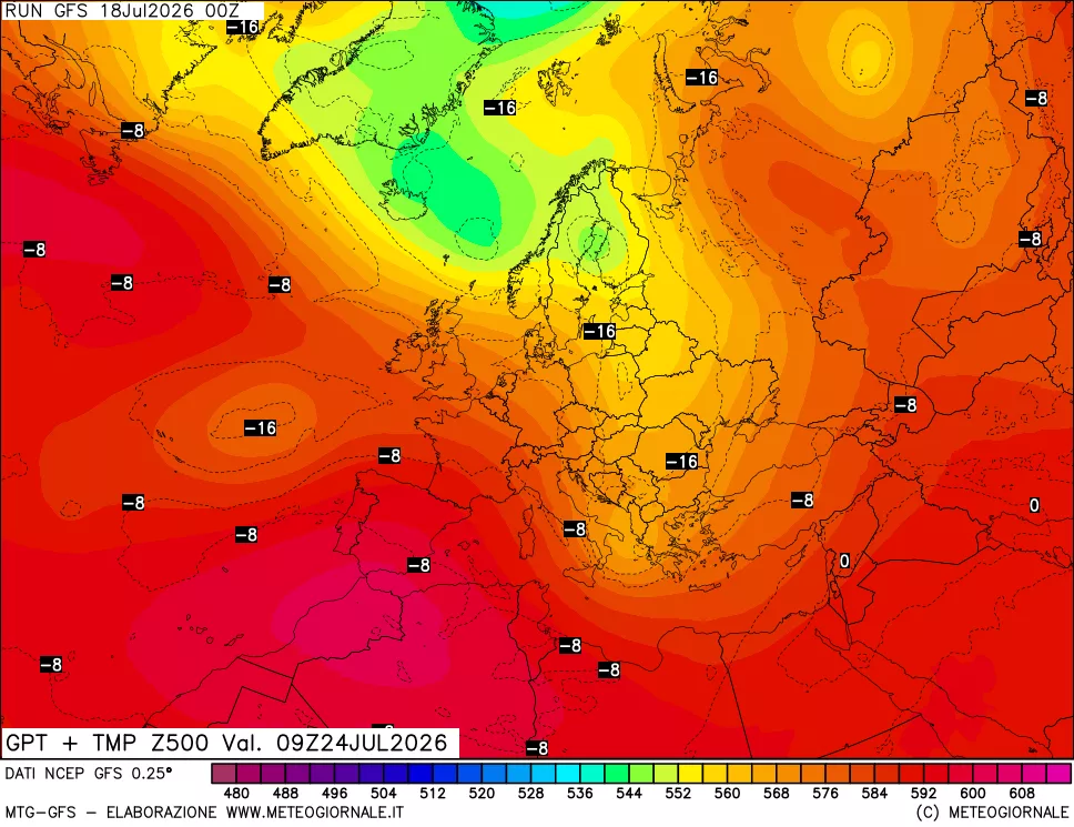mappa 500 hPa GPT + Temp