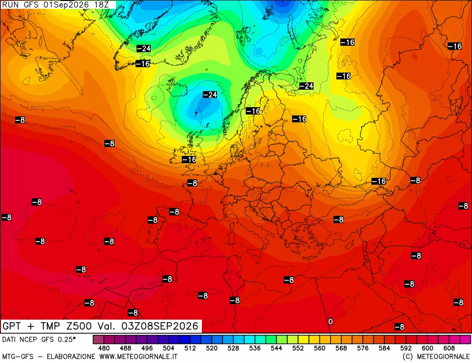 mappa 500 hPa GPT + Temp