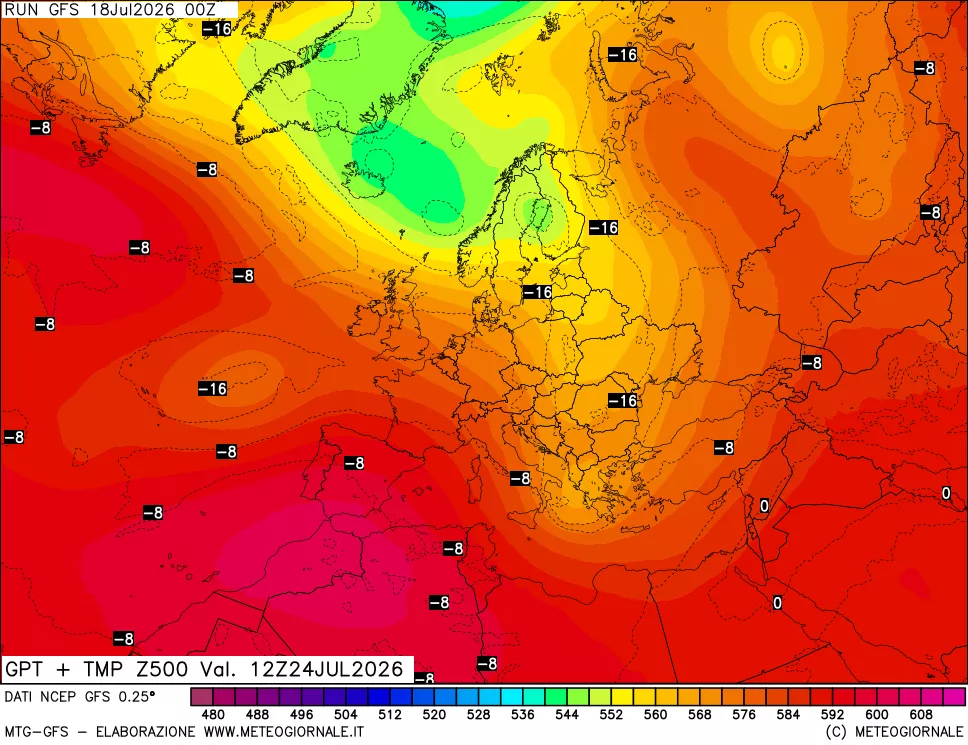 mappa 500 hPa GPT + Temp