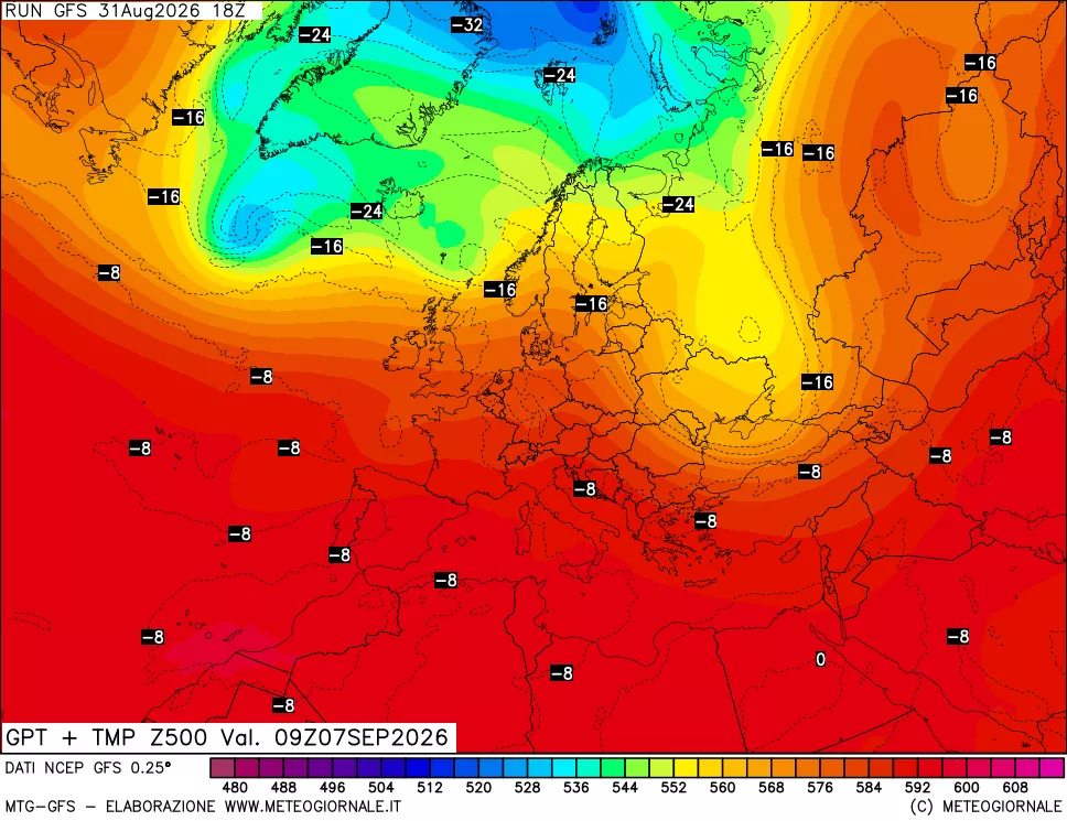 mappa 500 hPa GPT + Temp