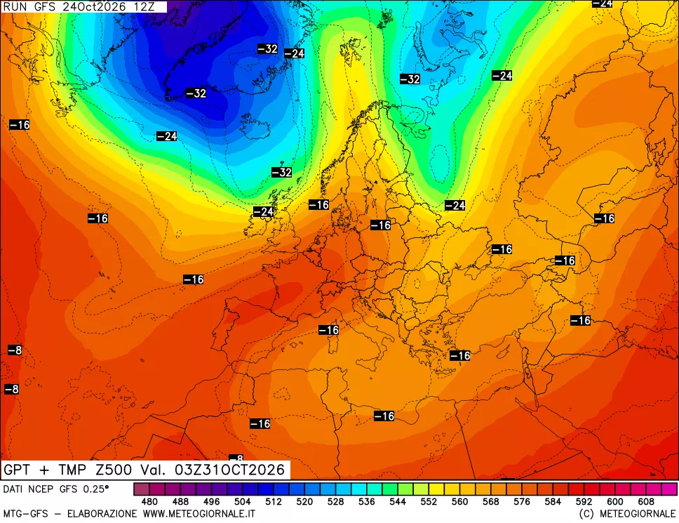 mappa 500 hPa GPT + Temp