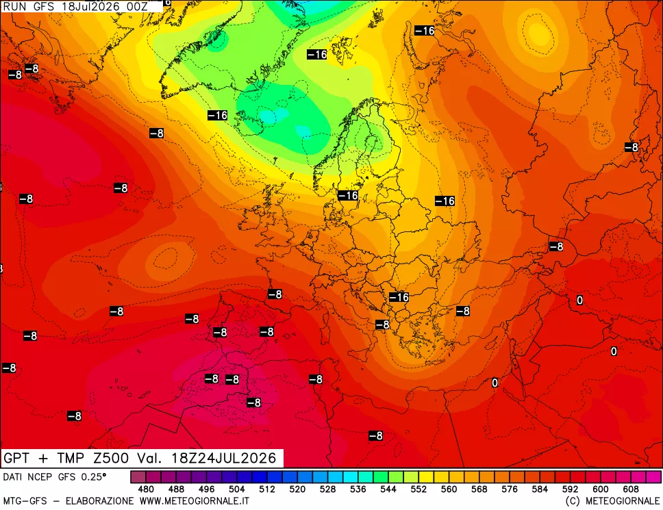 mappa 500 hPa GPT + Temp
