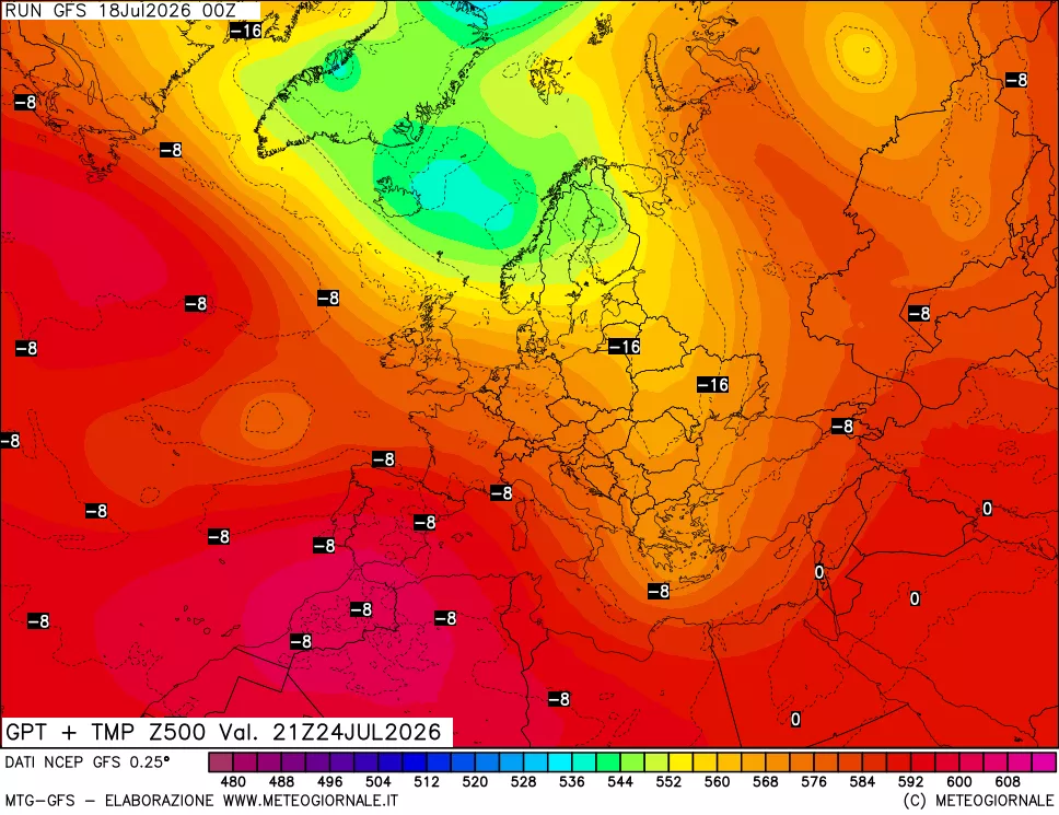 mappa 500 hPa GPT + Temp