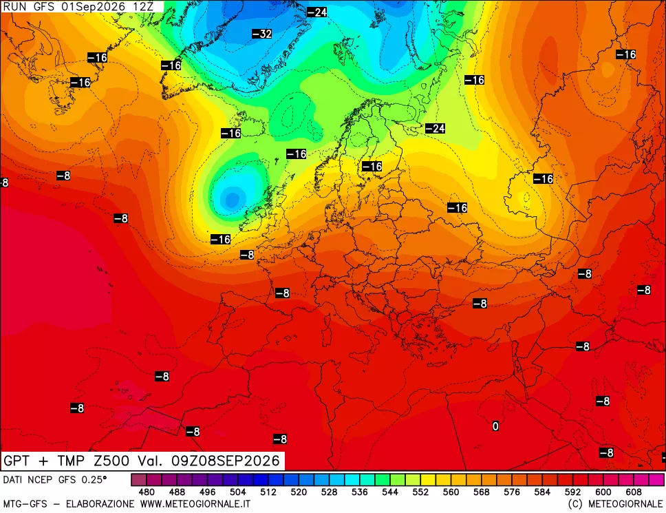mappa 500 hPa GPT + Temp