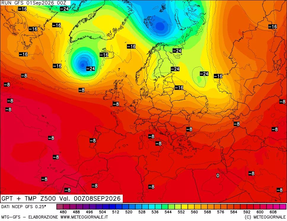 mappa 500 hPa GPT + Temp