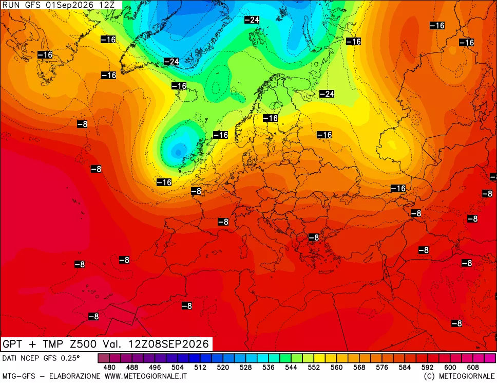 mappa 500 hPa GPT + Temp