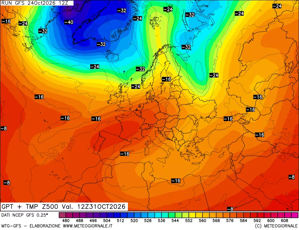mappa 500 hPa GPT + Temp