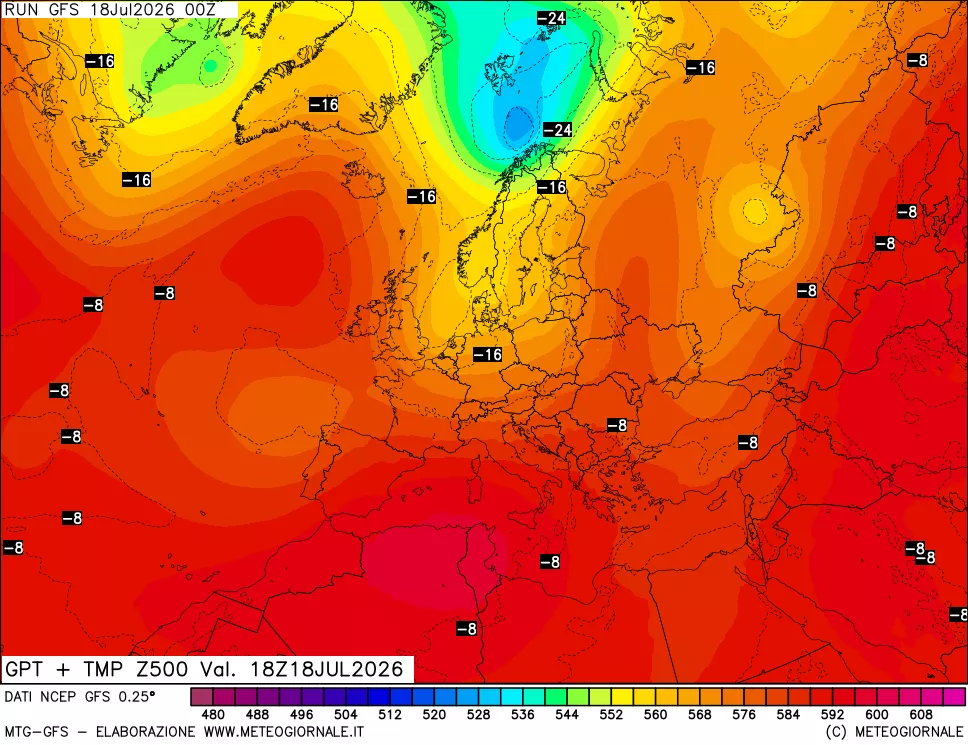 mappa 500 hPa GPT + Temp