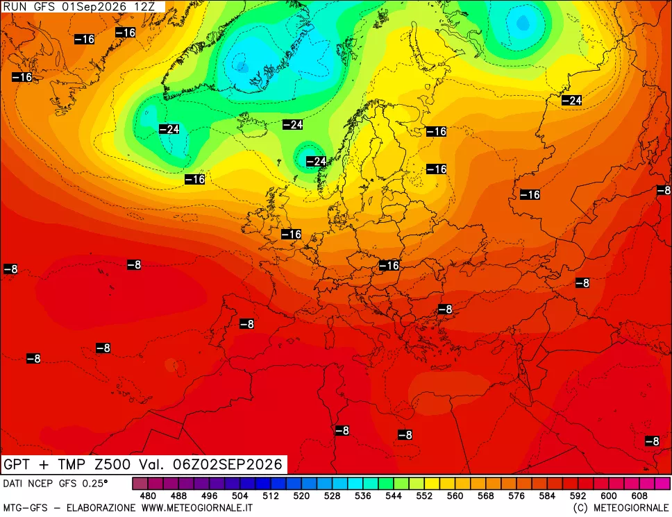 mappa 500 hPa GPT + Temp