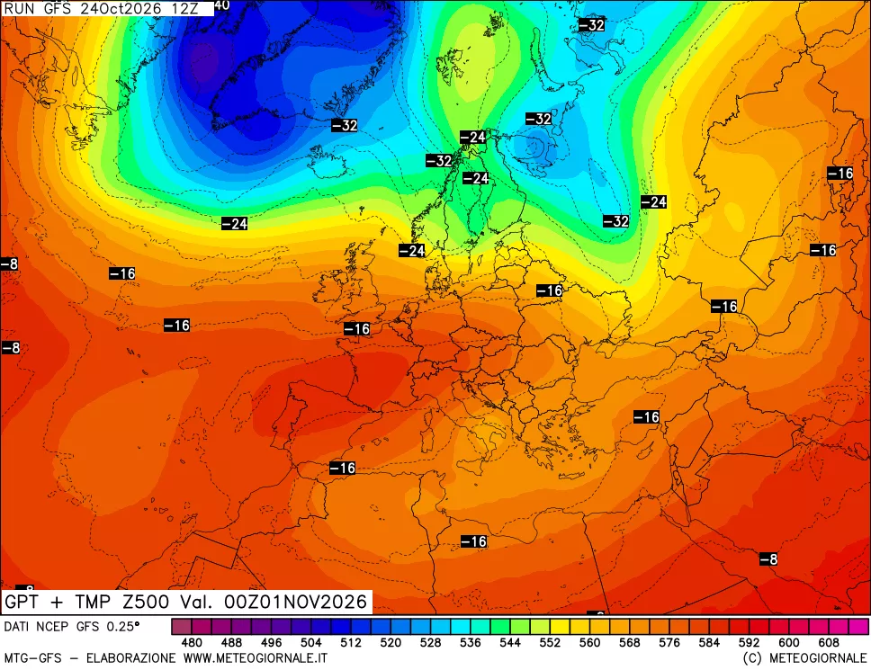 mappa 500 hPa GPT + Temp