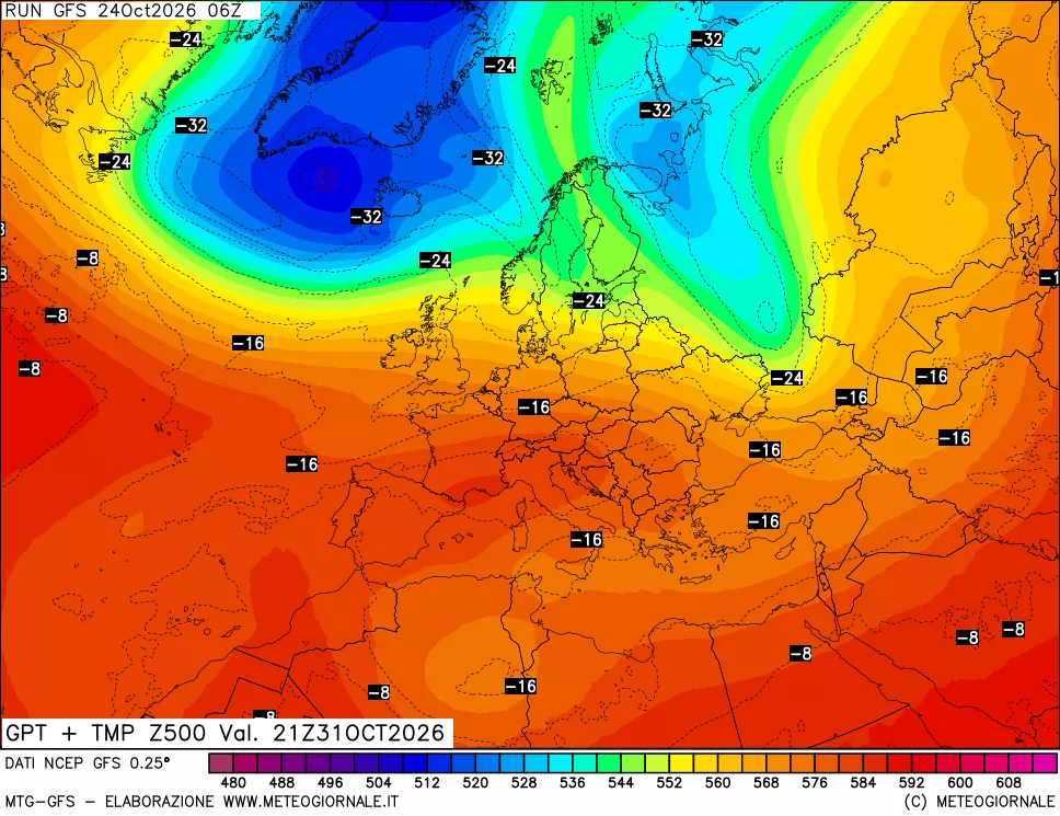 mappa 500 hPa GPT + Temp