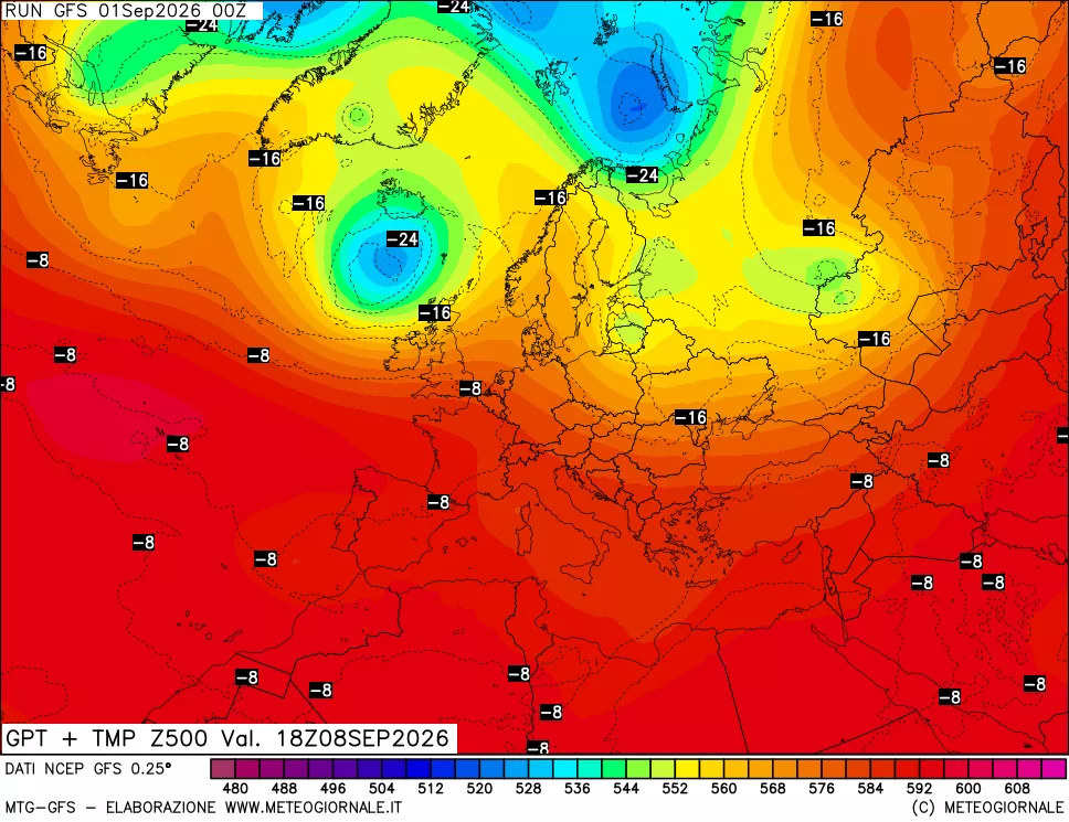 mappa 500 hPa GPT + Temp