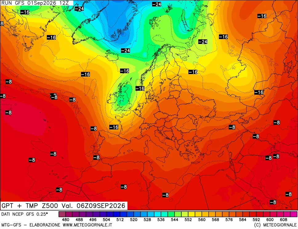 mappa 500 hPa GPT + Temp